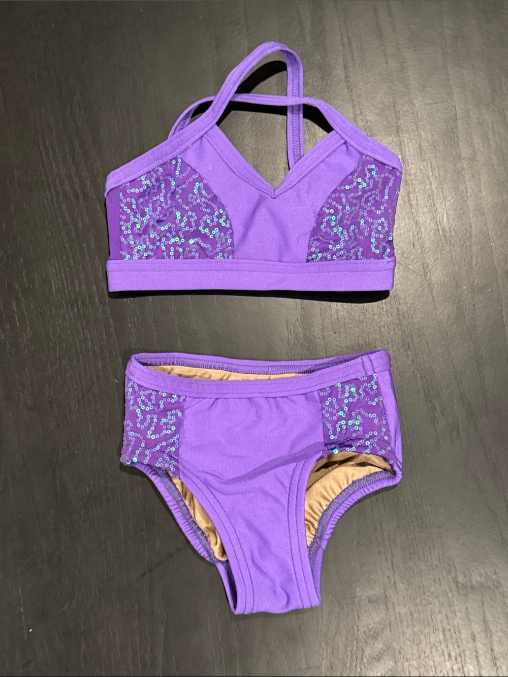 Purple Sequin Two-Piece Dance Set